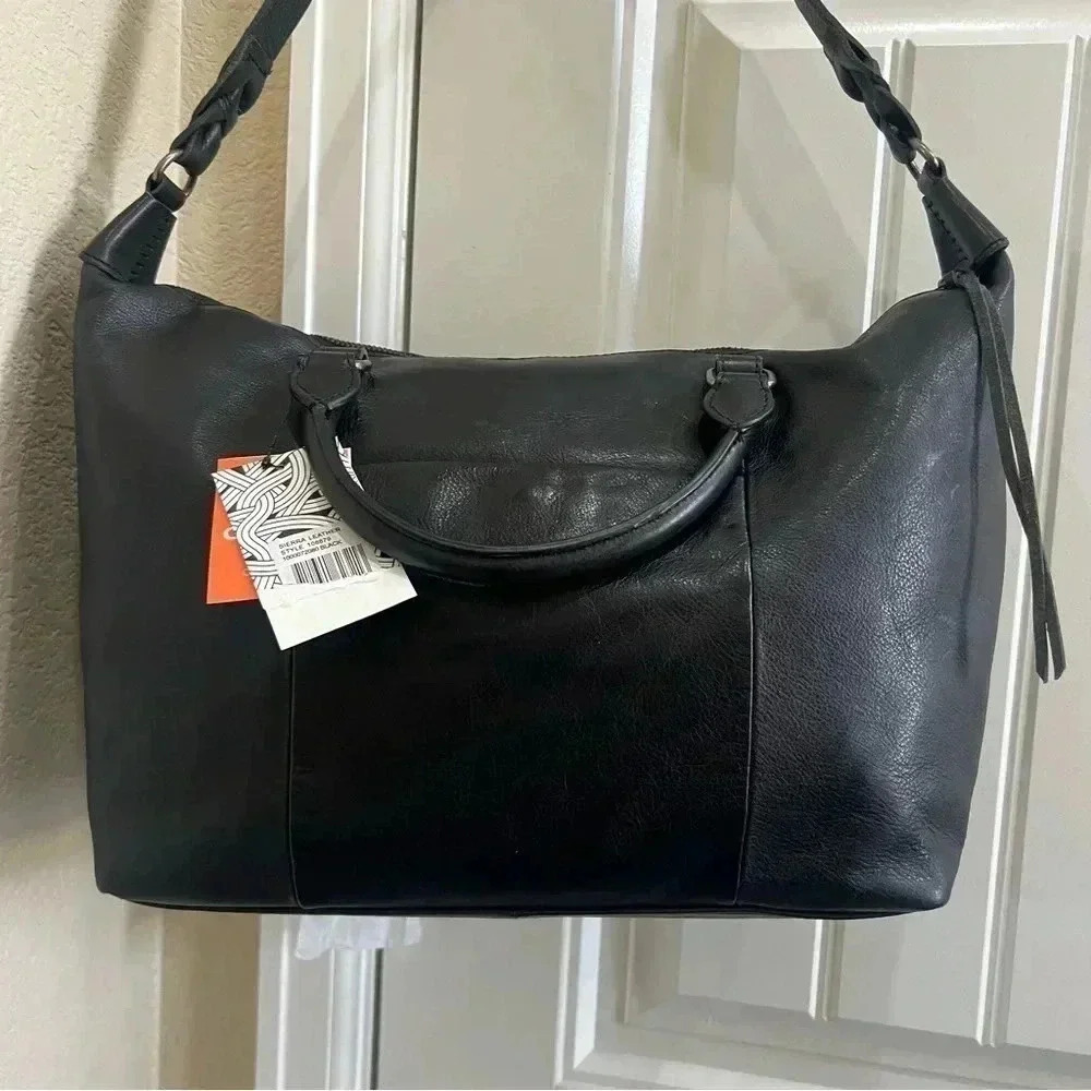 The Sak Sierra Black Leather Double Handled Satchel Purse Bag Shoulder Strap - Picture 14 of 16